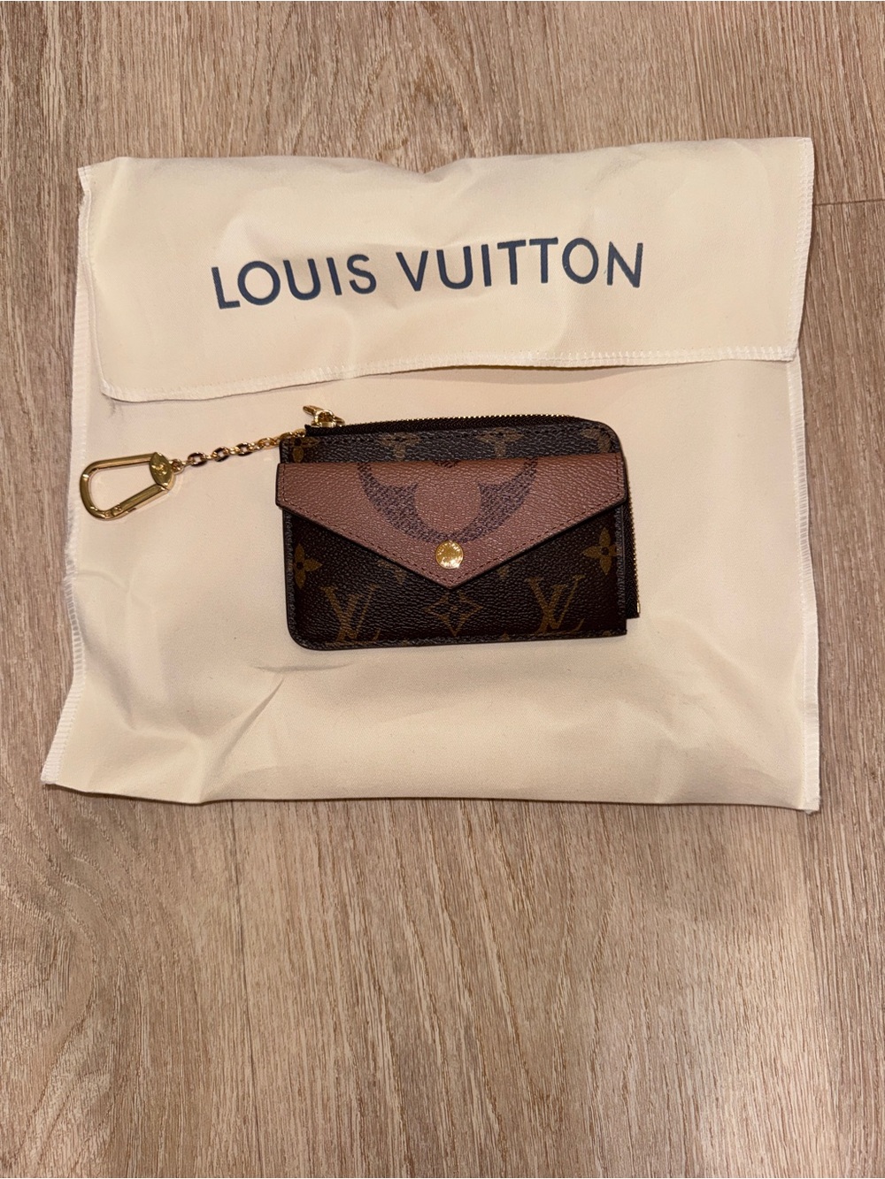 Monogram Key Pouch with Pink Flap and Gold Hardware